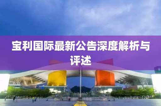 宝利国际最新公告深度解析与评述