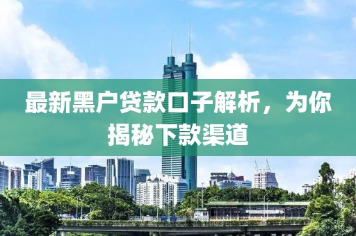 最新黑户贷款口子解析，为你揭秘下款渠道
