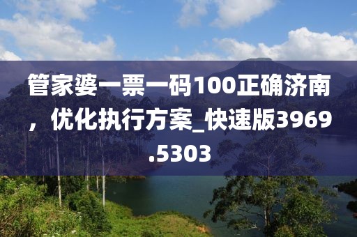 管家婆一票一码100正确济南，优化执行方案_快速版3969.5303